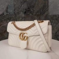 Gucci GG Women GG Marmont Small White Matelassé Shoulder Bag Double G