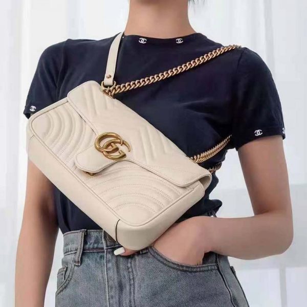 Gucci GG Women GG Marmont Small White Matelassé Shoulder Bag Double G (9)