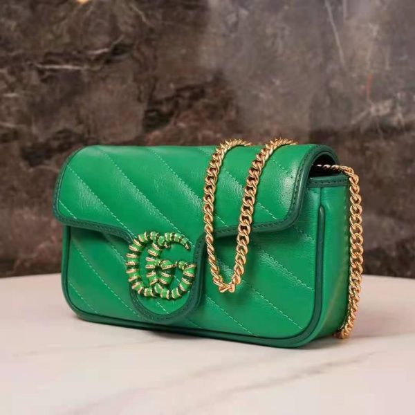 Gucci GG Women GG Marmont Super Mini Bag Bright Green Diagonal Matelassé Leather (11)