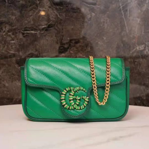 Gucci GG Women GG Marmont Super Mini Bag Bright Green Diagonal Matelassé Leather (12)