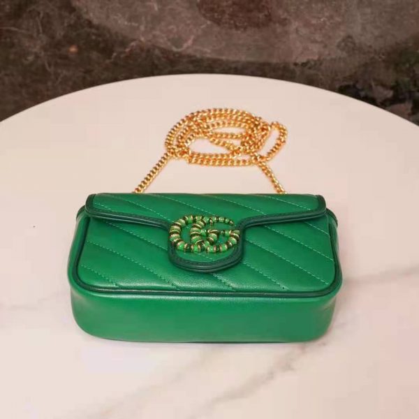 Gucci GG Women GG Marmont Super Mini Bag Bright Green Diagonal Matelassé Leather (15)