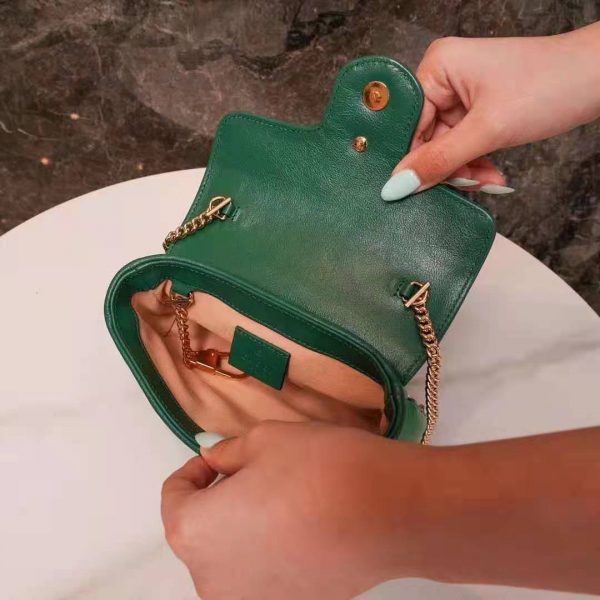 Gucci GG Women GG Marmont Super Mini Bag Bright Green Diagonal Matelassé Leather (16)
