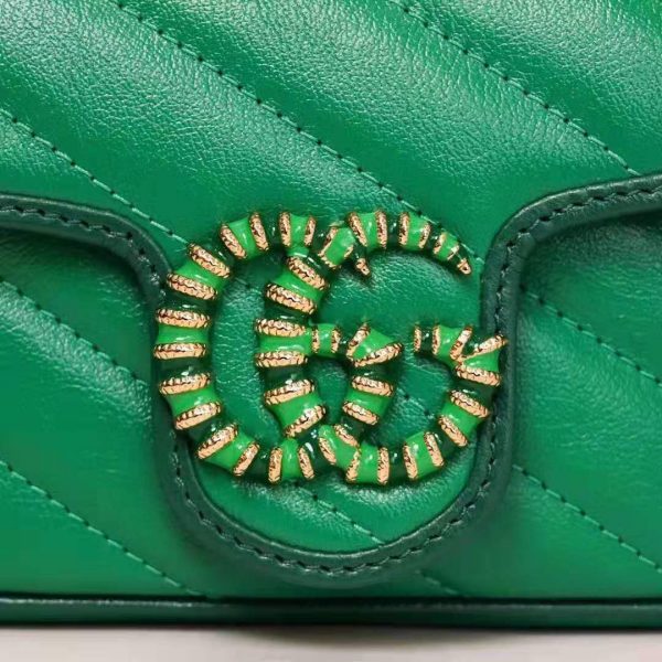 Gucci GG Women GG Marmont Super Mini Bag Bright Green Diagonal Matelassé Leather (18)