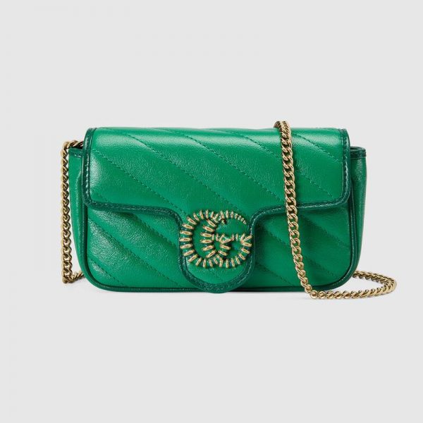 Gucci GG Women GG Marmont Super Mini Bag Bright Green Diagonal Matelassé Leather