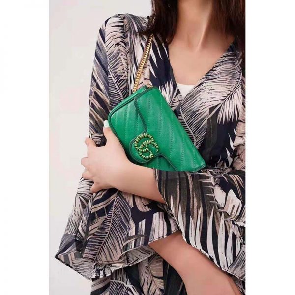 Gucci GG Women GG Marmont Super Mini Bag Bright Green Diagonal Matelassé Leather (4)