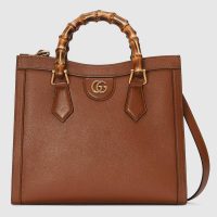 Gucci GG Women Gucci Diana Small Tote Bag Double G Brown Leather