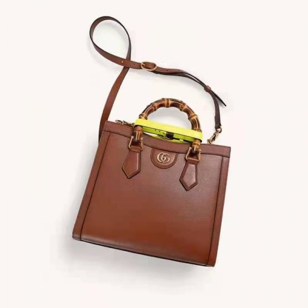 Gucci GG Women Gucci Diana Small Tote Bag Double G Brown Leather (2)