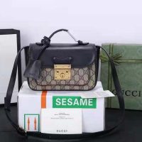 Gucci GG Women Padlock Mini Bag Beige and Ebony GG Supreme Canvas with Black Leather