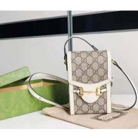 Gucci Unisex Gucci Horsebit 1955 Mini Bag Beige Ebony GG Supreme Canvas