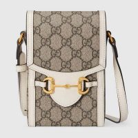 Gucci Unisex Gucci Horsebit 1955 Mini Bag Beige Ebony GG Supreme Canvas