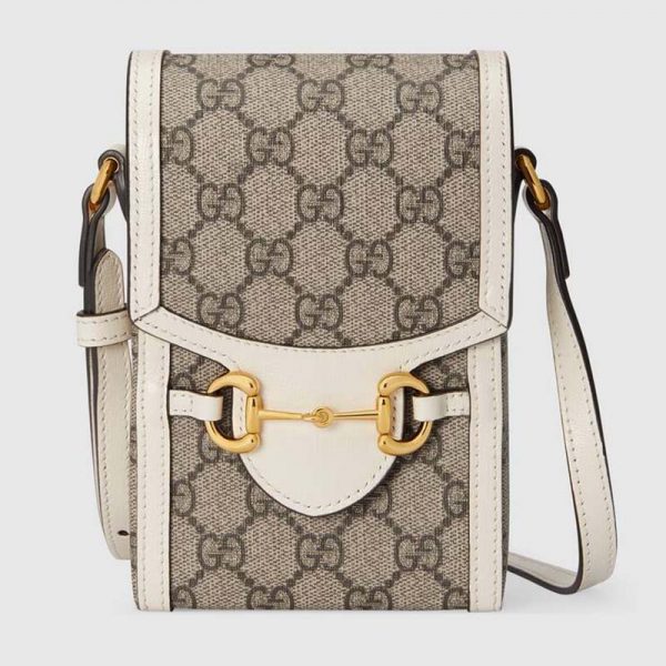 Gucci Unisex Gucci Horsebit 1955 Mini Bag Beige Ebony GG Supreme Canvas