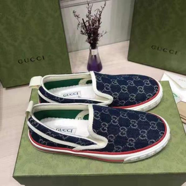 Gucci Unisex Gucci Tennis 1977 Slip-On Sneaker Eco Washed Organic GG Jacquard Denim (9)