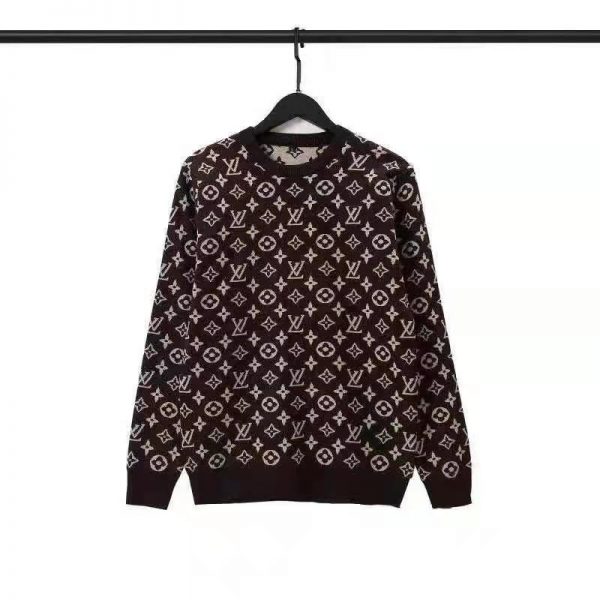 Louis Vuitton LV Men Full Monogram Jacquard Crew Neck Cotton Black (7)