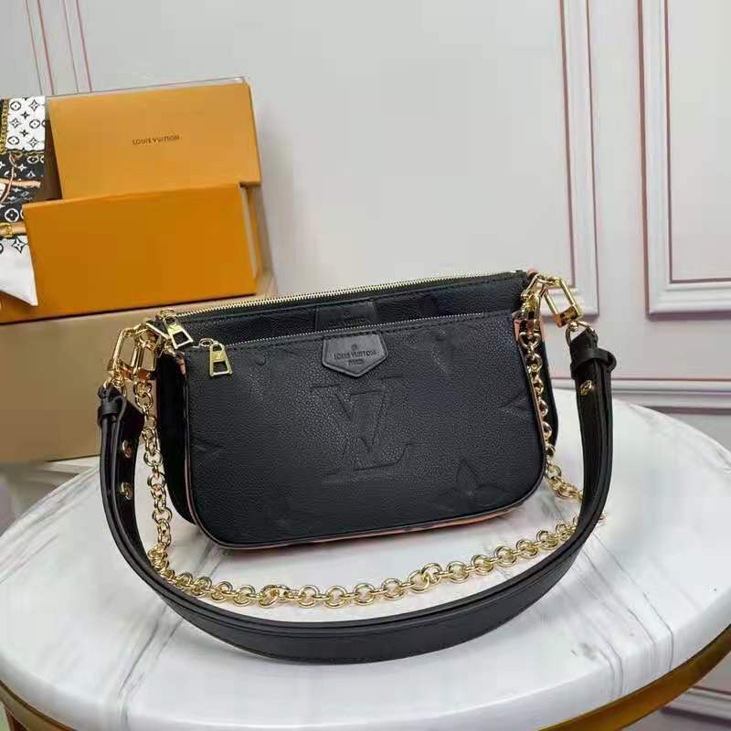 LV LV Unisex Félicie Pochette Monogram Empreinte Embossed Supple Grained  Cowhide Black in 2023