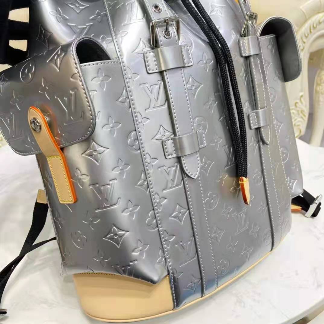 LV Christopher MM Backpack in Monogram Mirror Coated Canvas