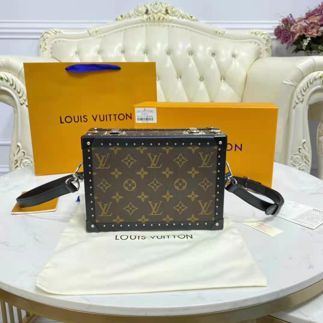 LV LV Unisex Clutch Box Brown Monogram Eclipse Coated Canvas Cowhide  Leather in 2023