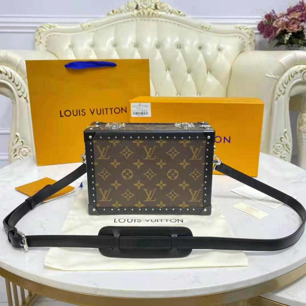 LV LV Unisex Clutch Box Brown Monogram Eclipse Coated Canvas