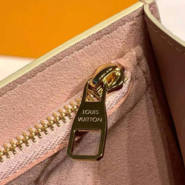 Louis Vuitton LV Unisex Croisette Chain Wallet Rose Ballerine Pink Damier Azur Coated Canvas (13)