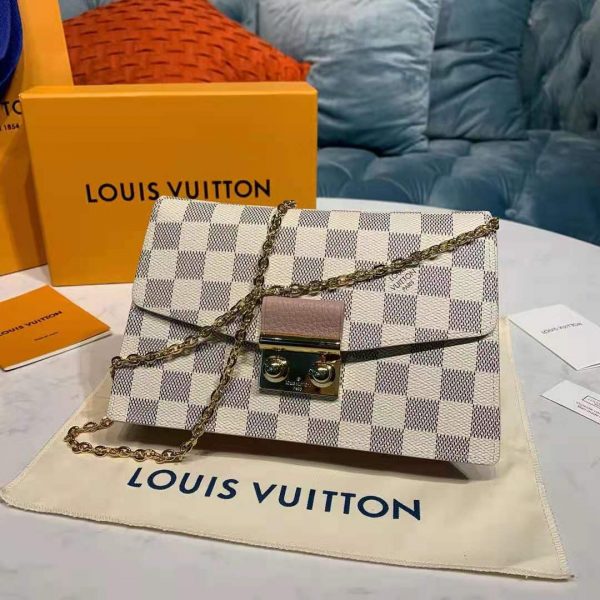 Louis Vuitton LV Unisex Croisette Chain Wallet Rose Ballerine Pink Damier Azur Coated Canvas (17)