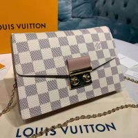 Louis Vuitton LV Unisex Croisette Chain Wallet Rose Ballerine Pink Damier Azur Coated Canvas