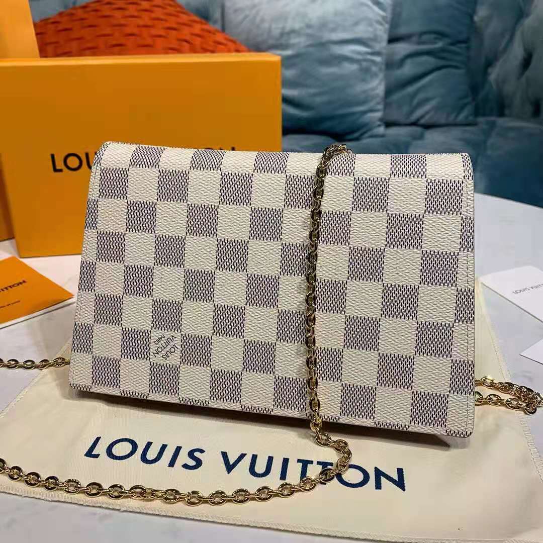 N60357 Louis Vuitton Damier Azur Croisette Chain Wallet-Rose