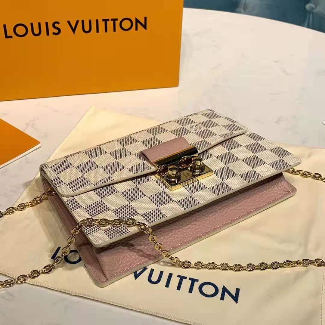 LOUIS VUITTON Damier Azur Croisette Chain Wallet Rose Ballerine 569815