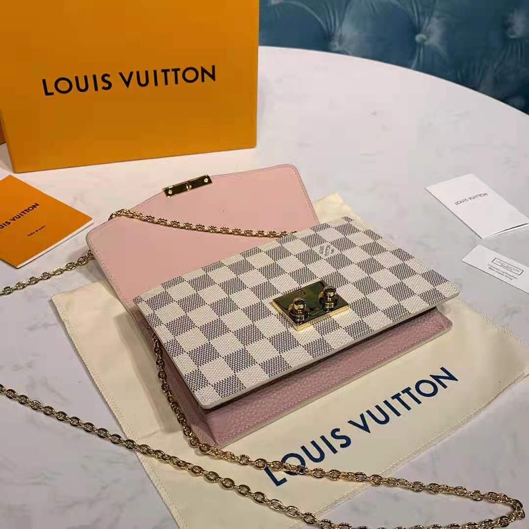 Louis Vuitton Damier Ebene Croisette Chain Wallet Rose Ballerine