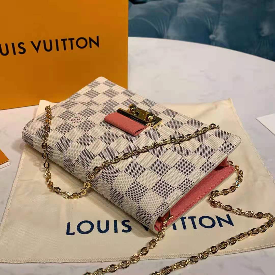 LOUIS VUITTON Damier Azur Croisette Chain Wallet Rose Ballerine 569815