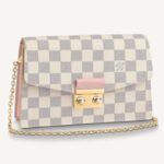 Louis Vuitton LV Cartera unisex con cadena Croisette Rose Ballerine Lona revestida Damier Azur rosa