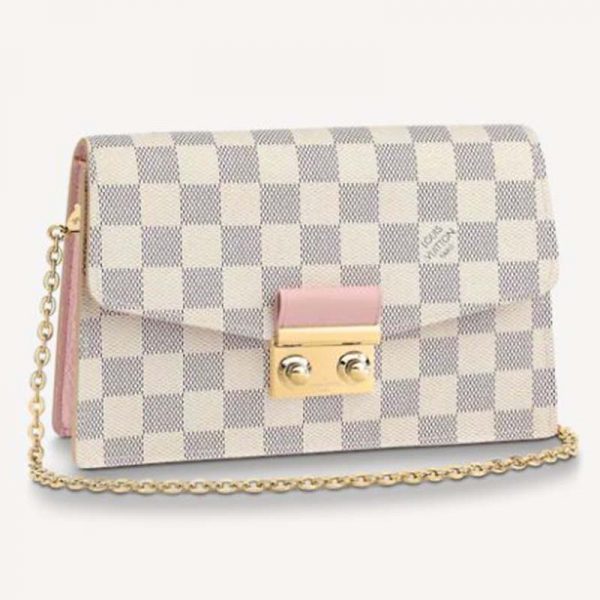 Louis Vuitton LV Unisex Croisette Chain Wallet Rose Ballerine Pink Damier Azur Coated Canvas