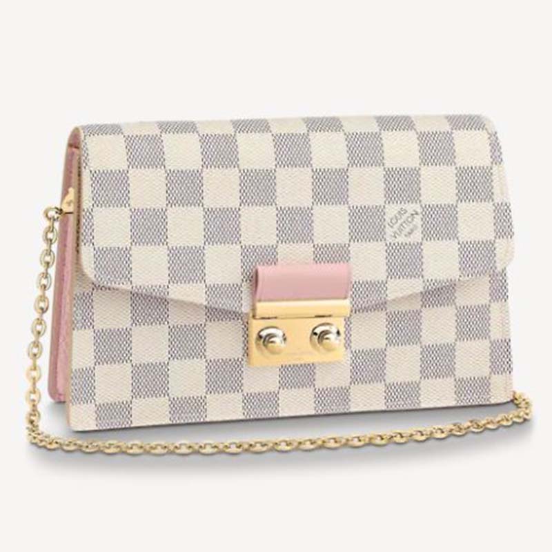 Louis Vuitton LV Unisex Croisette Chain Wallet Rose Ballerine Pink Damier  Azur Coated Canvas - LULUX