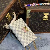 Louis Vuitton LV Unisex Croisette Chain Wallet Rose Ballerine Pink Damier Azur Coated Canvas