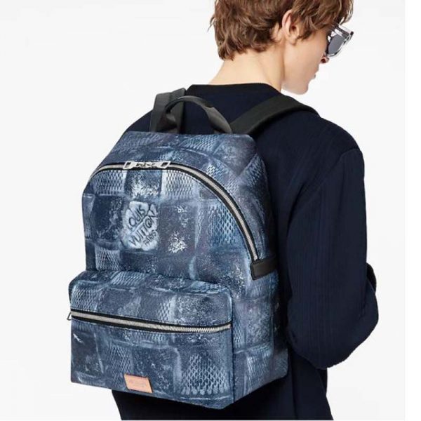 Louis Vuitton LV Unisex Discovery Backpack Ocean Blue Damier Salt Canvas Cowhide Leather (18)