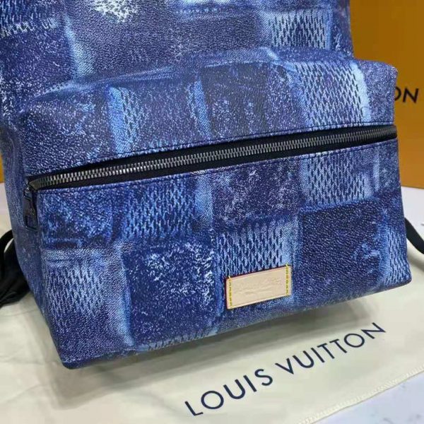 Louis Vuitton LV Unisex Discovery Backpack Ocean Blue Damier Salt Canvas Cowhide Leather (20)