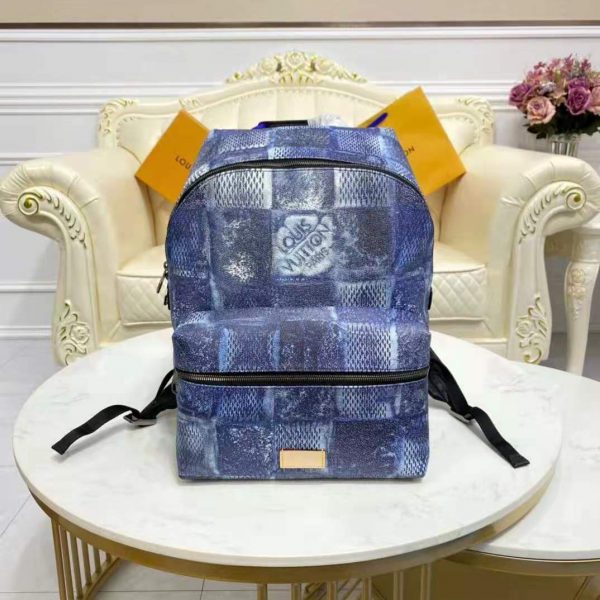 Louis Vuitton LV Unisex Discovery Backpack Ocean Blue Damier Salt Canvas Cowhide Leather (25)