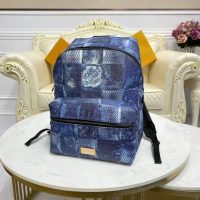 Louis Vuitton LV Unisex Discovery Backpack Ocean Blue Damier Salt Canvas Cowhide Leather