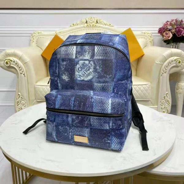 Louis Vuitton LV Unisex Discovery Backpack Ocean Blue Damier Salt Canvas Cowhide Leather (26)