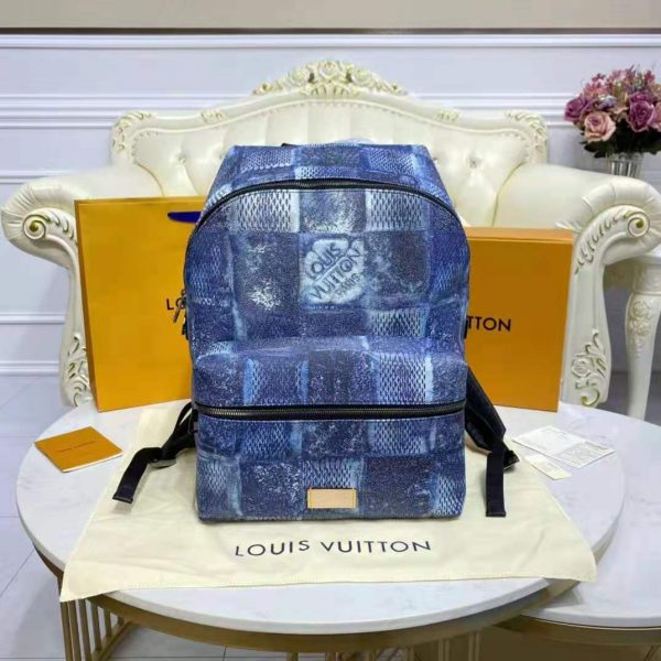 Louis Vuitton LV Unisex Discovery Backpack Ocean Blue Damier Salt Canvas Cowhide Leather (32)