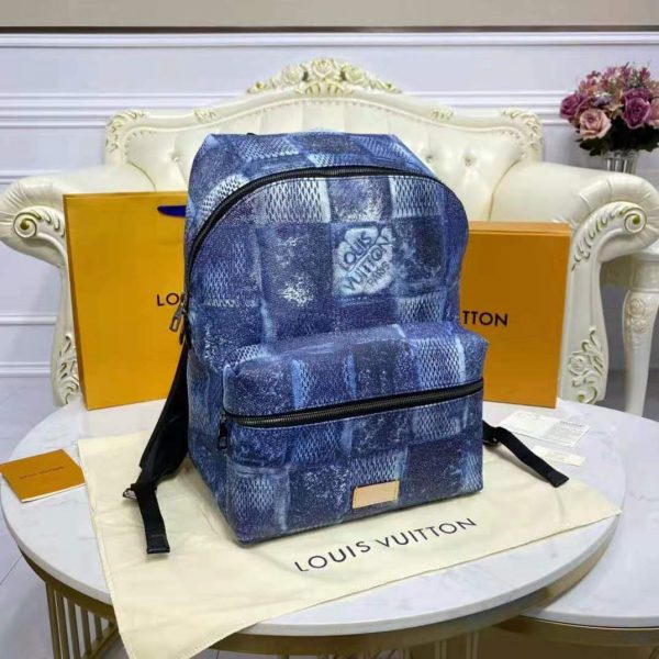 Louis Vuitton LV Unisex Discovery Backpack Ocean Blue Damier Salt Canvas Cowhide Leather (33)
