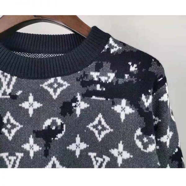 Louis Vuitton LV Unisex Distressed Monogram Crewneck Grey Merino Wool (12)