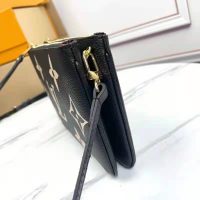 Louis Vuitton LV Unisex Double Zip Pochette Black Beige Embossed Supple Grained Cowhide Leather