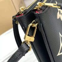 Louis Vuitton LV Unisex Double Zip Pochette Black Beige Embossed Supple Grained Cowhide Leather