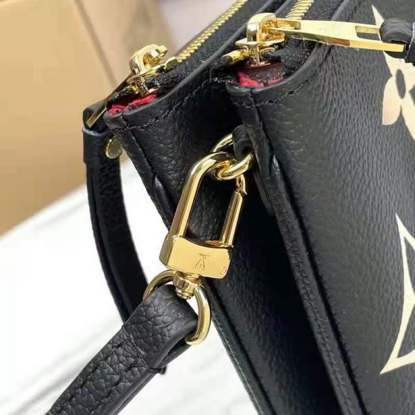 Louis Vuitton LV Unisex Double Zip Pochette Black Beige Embossed Supple Grained Cowhide Leather (8)