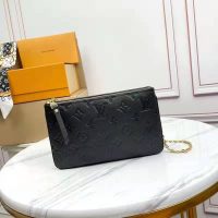 Louis Vuitton LV Unisex Double Zip Pochette Black Monogram Empreinte Embossed Supple Grained Cowhide