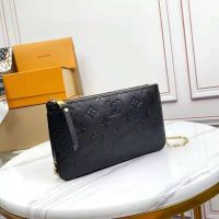 Louis Vuitton LV Unisex Double Zip Pochette Black Monogram Empreinte Embossed Supple Grained Cowhide