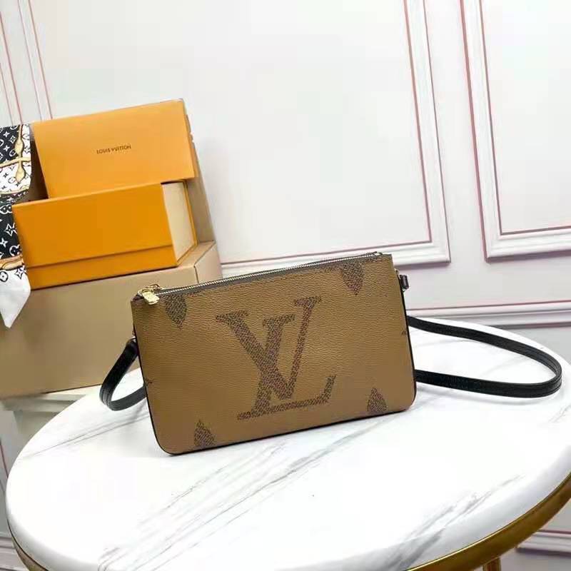 Louis Vuitton Double Zip Pochette in Monogram Giant Reverse & Monogram  Coated Canvas