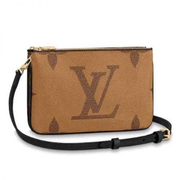 Louis Vuitton LV Unisex Double Zip Pochette Monogram Giant Reverse Monogram Coated Canvas