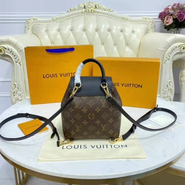 Louis Vuitton LV Unisex Montsouris BB Backpack Black Monogram Coated Canvas Cowhide Leather (10)