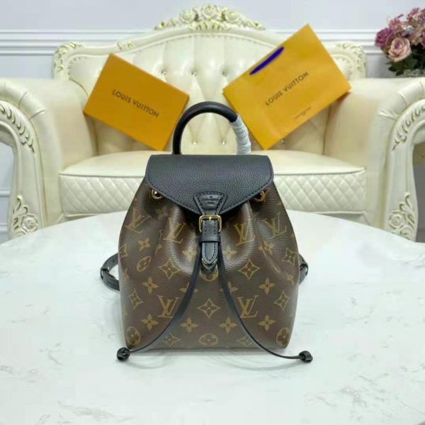Louis Vuitton LV Unisex Montsouris BB Backpack Black Monogram Coated Canvas Cowhide Leather (2)