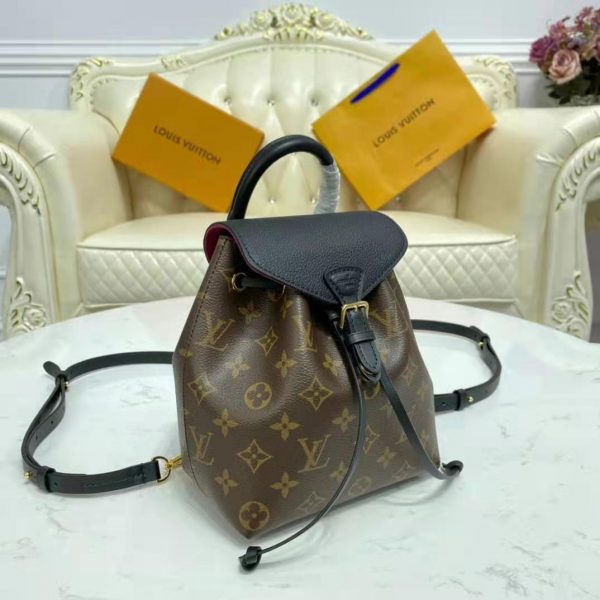 Louis Vuitton LV Unisex Montsouris BB Backpack Black Monogram Coated Canvas Cowhide Leather (3)